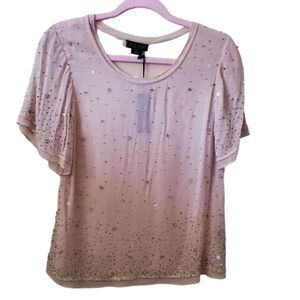 AS by DF NWT Blush Sheer Shirt Sleeve Fully Beaded Top Size XS